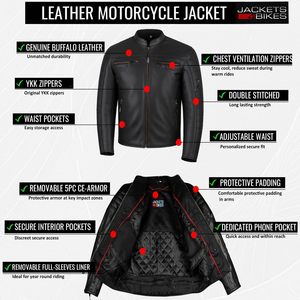 Blouson de moto pour homme, cuir de buffle naturel, armure CE - Ventilation, Cruiser Motor biker Touring Biker Marron. - Product Image 6