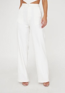 กางเกงเข้ารูปสำหรับสาวออฟฟิศผ้าฝ้ายผสมแบบทางการเอวยางยืดปานกลางเอวแบนด้านหน้าเรียบระบายอากาศได้ดีสำหรับฤดูใบไม้ผลิผลิตในเวียดนาม - Product Image 4