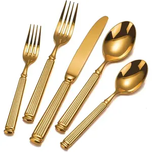 Juego de cubiertos de acero inoxidable dorado con diseño de mango blanco, cómodo de sostener para uso en el hogar, restaurante y hotel - Product Image 5