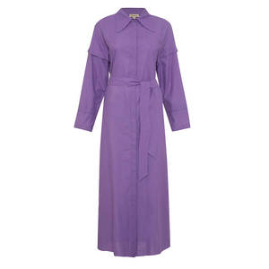 Robe chemise en voile lilas avec détails aux manches - Viscose respirante, style élégant pour femme de bureau - Product Image 1