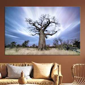 Impresión artística en lienzo de árbol de <span class=keywords><strong>baobab</strong></span> - <span class=keywords><strong>Decoración</strong></span> de naturaleza africana, lienzo enrollado - Product Image 1