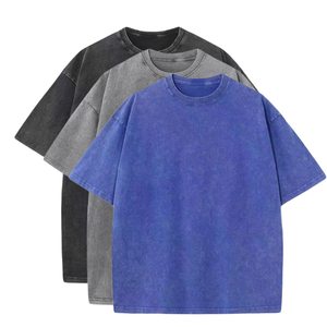 T-shirt ample et ample vintage pour hommes, t-shirt slim en trois mélanges, t-shirt décontracté en coton lavé pour hommes, livraison DDP - Product Image 2