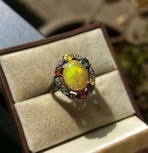 Anillo de Cóctel Minimalista de Plata de Ley 925 con Ópalo Etíope Natural, Zafiro Multicolor y Diamante, Chapado en Rodio, para Aniversario o Fiesta - Product Image 6