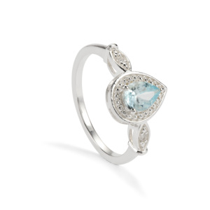 Anillo de Plata de Ley Chapado en Rodio con Aguamarina de Corte Radiante y Circonita Blanca de 0.60ct, Joyería Geométrica - Product Image 1