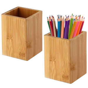 SHOWBOX SHOW-5 Porte-stylos moderne en bambou carré, lot de 2, durable, écologique, logo personnalisé, organisateur de bureau, cadeau pour le bureau - Product Image 3