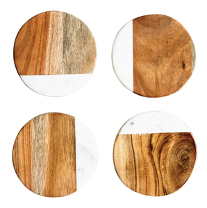 Elegante mármol blanco y madera 4 manteles individuales decorativos para el hogar posavasos gratis para la mesa del hogar Cocina Bebidas cubierta uso posavasos - Product Image 1