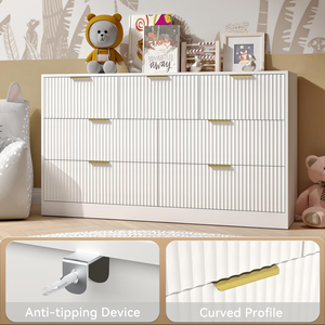JIAMEIJIA <span class=keywords><strong>Commode</strong></span> moderne blanche à 7 tiroirs avec façade côtelée <span class=keywords><strong>et</strong></span> poignées dorées – Vente en gros - Product Image 5