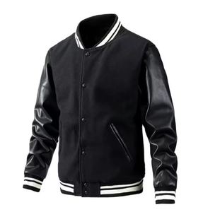 Chaqueta universitaria de alta calidad para hombre, chaquetas de béisbol Unisex en blanco con retazos de PU personalizadas para CollegeBaseballjacket para hombre - Product Image 1