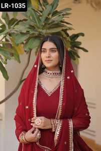 Vêtements ethniques indiens Faux Blooming avec Paillettes Brodées Multi Paillettes Travail Anarkali Robes avec Designer Dentelle Bordure Dupatta - Product Image 4