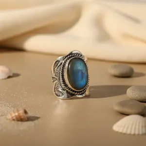 Anillo Ajustable de Labradorita para Mujer, Joyería Moderna con Incrustaciones de Piedras Preciosas Naturales - Product Image 2