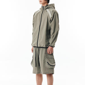 Ensemble short de sport décontracté pour hommes en nylon coupe-vent 2 pièces Streetwear avec veste à fermeture éclair Combinaison de course à séchage rapide - Product Image 3