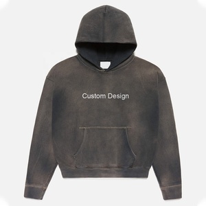 100% algodón francés Terry sudaderas con capucha y sudaderas para hombre bordado personalizado logotipo impreso sol desteñido jersey con capucha suéter desgastado - Product Image 5