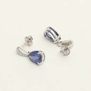 CLARA Ensemble de boucles d'oreilles pendantes en argent sterling 925 plaqué rhodium, motif goutte d'eau bleu roi, serti de zircone suisse de luxe taille poire - Product Image 4