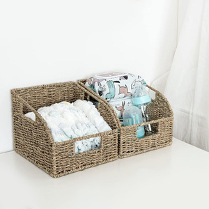 Support de rangement multifonctionnel en jonc de mer pour brochures et magazines, panier de rangement fonctionnel, décorations de bureau et de table - Product Image 2