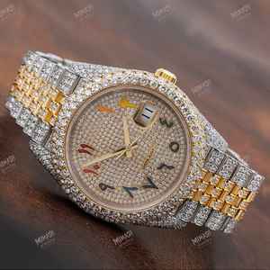New Launch Limited Edition 38mm Fully Iced Analog Premium Dual Tone Moissanite Diamond <b>Watch</b> With Colorful <b>Arabic</b> <b>Numeral</b> Dial - Product Image 1