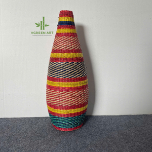 Jarrón Único de Fibra Natural (Seagrass) Irrompible para Decoración del Hogar, Jarrones Grandes, Estilo Rústico Vietnamita, Jarrón Tejido para Flores - Product Image 3