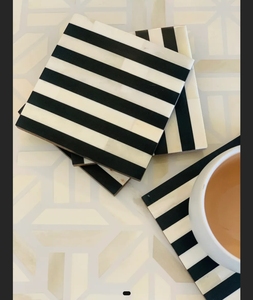 Ensemble de sous-verres de luxe élégant de haute qualité 4 pièces os ivoire naturel nacre jeu de puces rayures motif artisanat Emporium tapis tampons - Product Image 3