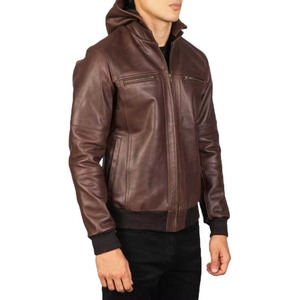 Veste en cuir pour homme à la mode, à fermeture éclair, à capuche, coupe-vent et écologique pour l'hiver - Product Image 4