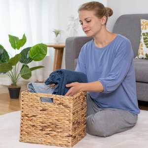 Paniers pliants empilables en jacinthe d'eau pour salon et bureau, paniers pliables tissés naturels, prix le plus bas - Product Image 6