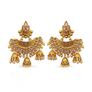 Pendientes colgantes chapados en oro de 18 quilates Kriaa AD 1312919A, pendientes de tuerca con patrón de número geométrico con colgante de perla para regalos de fiestas - Product Image 1