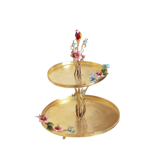 Exclusivo Soporte para Pastel de Dos Niveles Amson Brass con Acabado Dorado, Ecológico y Apto para Lavavajillas, para Bodas, Fiestas de Cumpleaños, con Forma Decorativa - Product Image 2