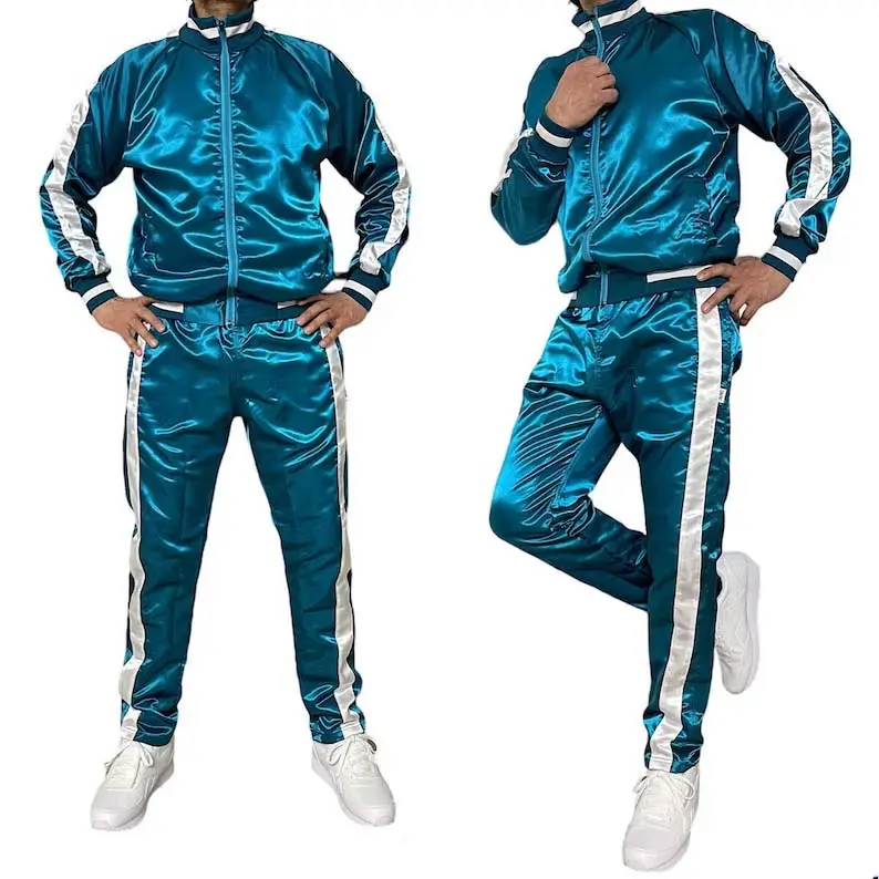Атласный нейлоновый спортивный Спортивный костюм для бега из блестящей атласной внешней ткани нейлоновая подкладка с карманами