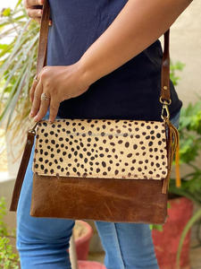 Bolso de piel de vaca con pelo de Animal para mujer, pochette de piel de vaca - Product Image 2