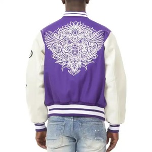 Men's High Quality Casual <b>Varsity</b> <b>Jacket</b> Polyester Sleeve Solid <b>Purple</b> Stand Hooded Collar Winter High Street Style Waterproof - Product Image 4