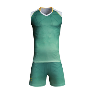 Custom Sublimated Men's Sleeveless <b>Volleyball</b> Uniform Green Geometric Print Moisture Wicking Fitted Sport <b>Set</b> Summer Apparel - Product Image 2