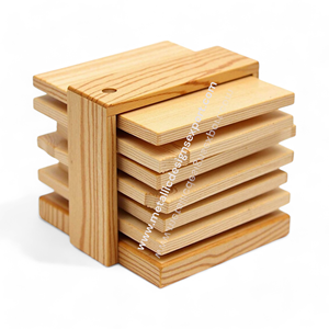 Stackable <b>Pine</b> Wood Coaster Set with Sturdy Holder Rustic and Functional Design for Home and Office Walnut Coasters - Product Image 5