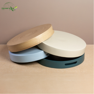 Plateau de service artisanal en bambou tressé léger, écologique, durable, laqué, personnalisable pour la restauration - Couleur contemporaine - Product Image 5