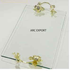 Plateau de nourriture de bordure de couleur dorée en forme de rectangle avec plateau de service unique en marbre de couleur blanche plateau de décoration de table de fêtes de mariage - Product Image 4