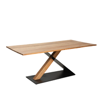 Table à manger moderne en bois d'acacia massif foncé, fabriquée à la main, avec pieds en métal noir, design personnalisé, 200 cm de large, pour la maison et l'hôtel