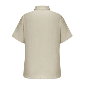OEM Custom Logo Design 100% <b>Linen</b> Men's Regular Fit Solid Light Olive Green <b>Short</b> <b>Sleeve</b> <b>Shirt</b> Turn Collar Anti-Wrinkle Feature - Product Image 2