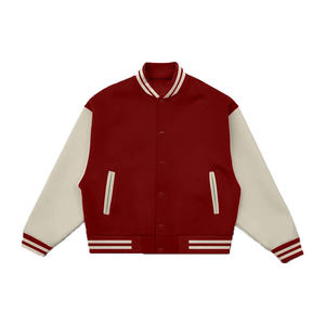 Veste universitaire sur mesure en gros d'usine, conception OEM, respirante, coupe-vent, haute qualité, broderie masculine, patch frontal en cuir véritable - Product Image 1