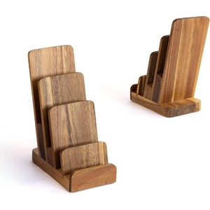 Waterproof 4-Tier Wood Display Stand for Brochures Flyers Menus Pamphlets & Business Cards <b>Office</b> Holder - Product Image 4