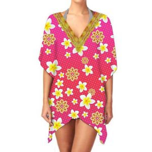 เดรสคาฟตันสั้นชุดชายหาดคอวีสำหรับฤดูร้อนเดรสผ้าพิมพ์ลายดิจิตอลระบายอากาศน้ำหนักเบา - Product Image 6