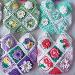 Bolso de Hombro de Ganchillo de Algodón con Apliques Florales y Borlas, Bolso Tejido a Mano, Regalo para el Día de San Valentín - Product Image 2