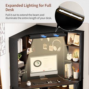 Escritorio de Computadora Esquinero Negro Moderno con Luces LED, Escritorio para Juegos <span class=keywords><strong>en</strong></span> Forma de L con Estantes de Almacenamiento y Panel Perforado para Espacios <span class=keywords><strong>Pequeños</strong></span> y Oficina <span class=keywords><strong>en</strong></span> Casa - Product Image 4