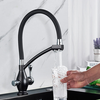 Robinet de cuisine monocommande 3 voies chromé à double poignée avec douchette extractible pour eau froide et chaude filtrée, montage sur plan, OEM ODM