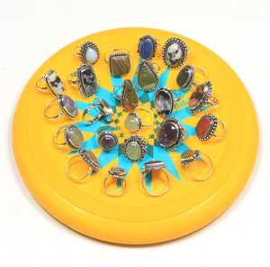 High Quality Modern Collection Indian Brass Material Assorted <b>Crystal</b> Gemstone Geometric Shape Handmade <b>Ring</b> Fashion Jewelry Lot - Product Image 3