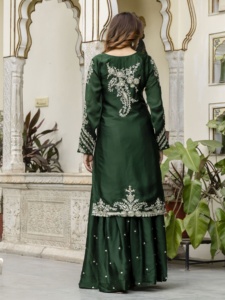 Trendmalls ชุด G311-DarkGreen ผ้าซาตินปักลายสำหรับผู้หญิง - Product Image 6