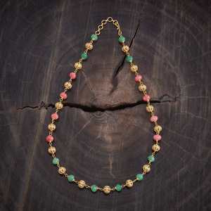 176874 Antique Mala Necklace Classic Religious Wood Chain with Ball Diamond and Pearl Tassels for Parties - Product Image 1