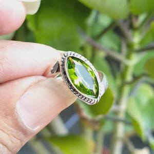 Handmade Peridot Ring Marquise 925 Sterling <b>Silver</b> August Birthstone Gemstone Jewelry Gift For Women - Product Image 1