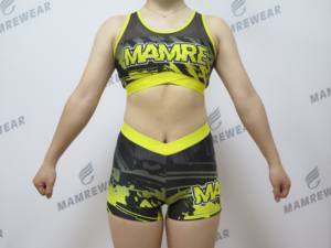 Conjunto de Top corto y pantalones cortos de porristas amarillos personalizados perfectos para el rendimiento de práctica y el equipo <span class=keywords><strong>Spiri</strong></span> - Product Image 6