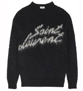 Pull en maille de mohair pour homme à col rond à manches longues avec logo personnalisé en gros, design jacquard, noir - Product Image 1