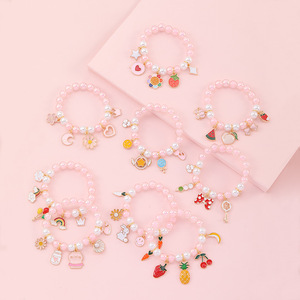 Bonito cristal pulseiras para crianças bebê pérola talão pulseiras banhado a ouro arco-íris feminino liga romântica jóias - Product Image 5