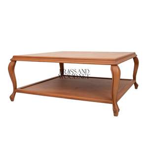 Mesa de Centro Clásica Cuadrada de Madera con Estante Inferior de Almacenamiento y Elegantes Patas Curvas Estilo Francés para Sala de Estar - Product Image 3