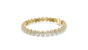 Pulsera de tenis de oro amarillo de 14K con diamantes cultivados en laboratorio, halo de esmeraldas y corte ovalado de lujo - Product Image 2