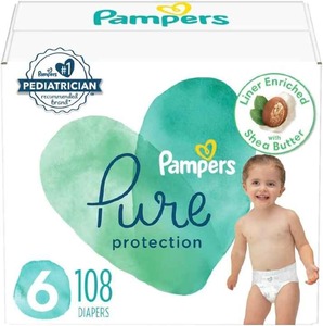 Pampers Pure Protection Hypoallergénique Premium Jetable 6 XXL Fourniture d'un mois (108 pièces) Couches en coton imprimé pour bébé - Product Image 1